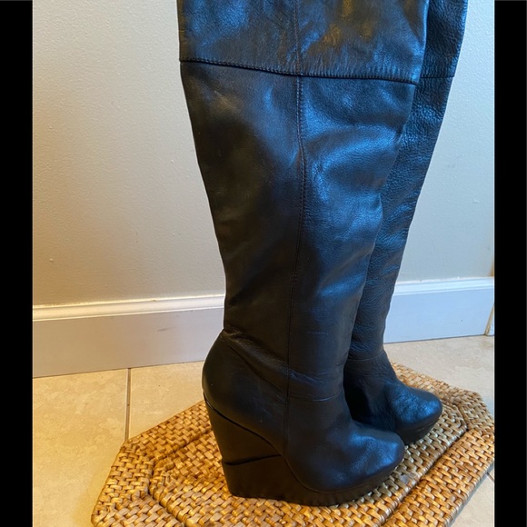 ALDO Haumesser Black Leather Wedge Pull-On Boots - Picture 2 of 4